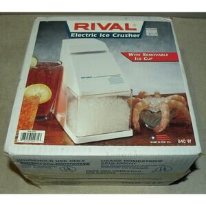 Vtg NOS Rival Electric Ice Crusher White 840W 2-Cup SS Stay-Sharp Blades In Box